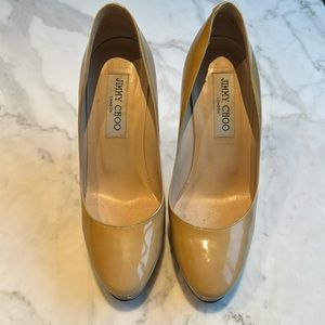 Jimmy Choo Cosmic Patent Platform Heels - Nude 36.5